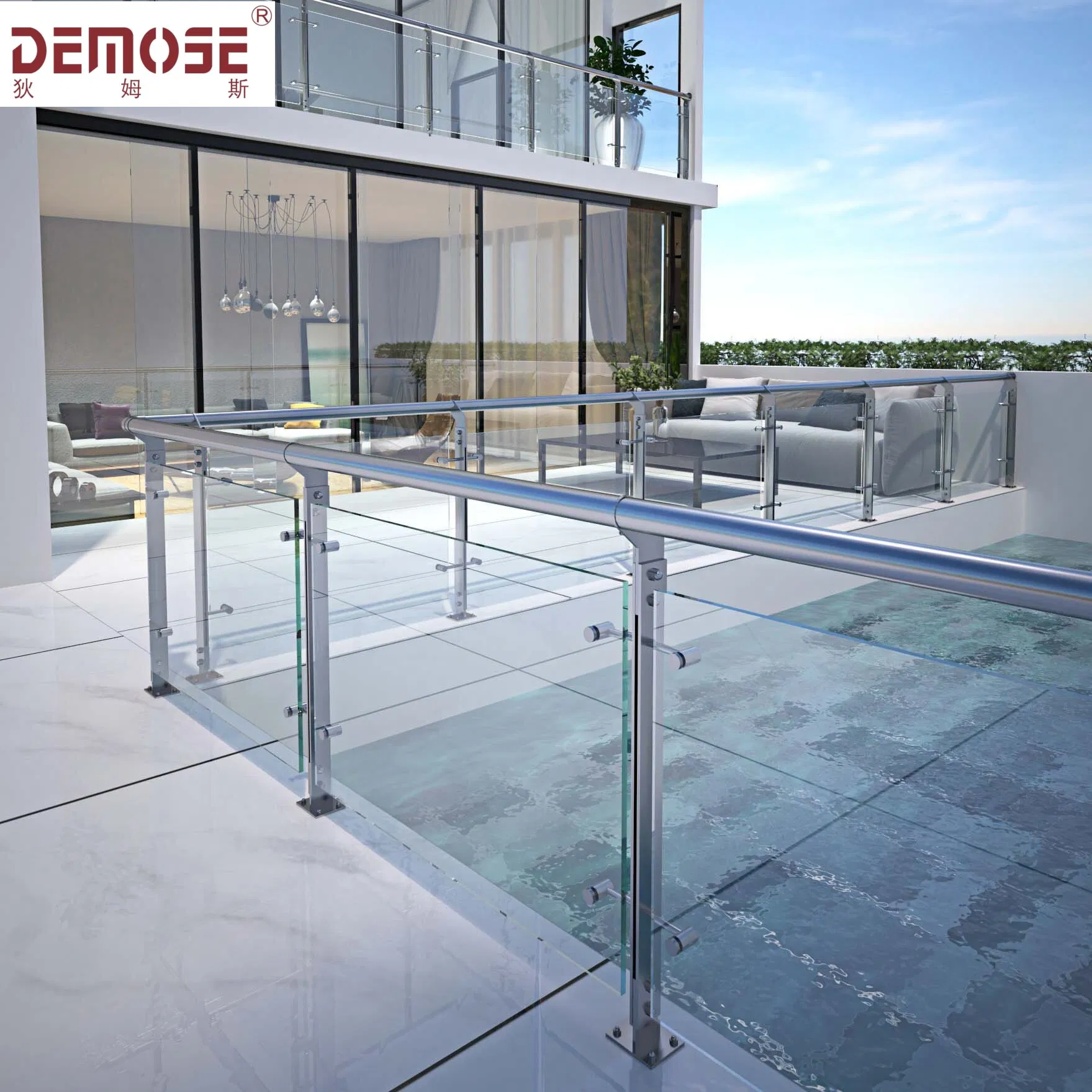 Modern Stainless Steel Glass Balcony Railing for Outdoor Terrace Safety (DMS-B21218)