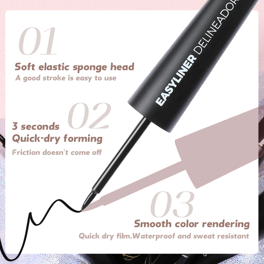 3 Seconds Quick-Dry Forming and Anti-Halo Waterproof Eyeliner Cosmetics for Long-Lasting Makeup