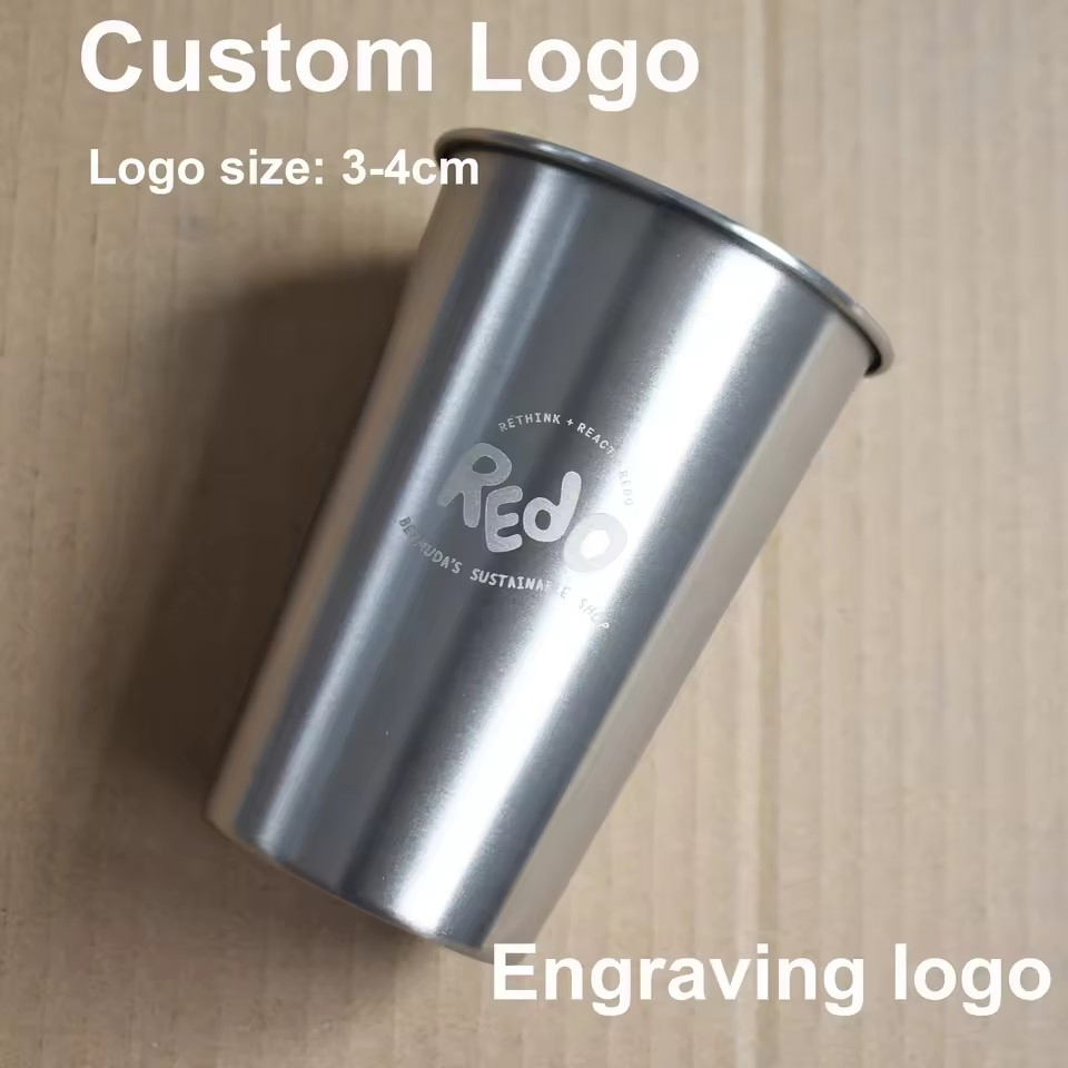 8oz 12oz 16 Oz Stainless Steel 304 Beer Pint Cups Unbreakable Metal Drinking Glasses for Bar Restaurant Custom Coffee Mug Tumblers