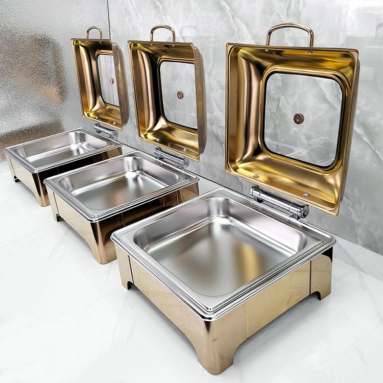 Rose Gold Stainless Steel Buffet Food Warmer Set Restaurant Hotel Electric Commercial Chafing Dish