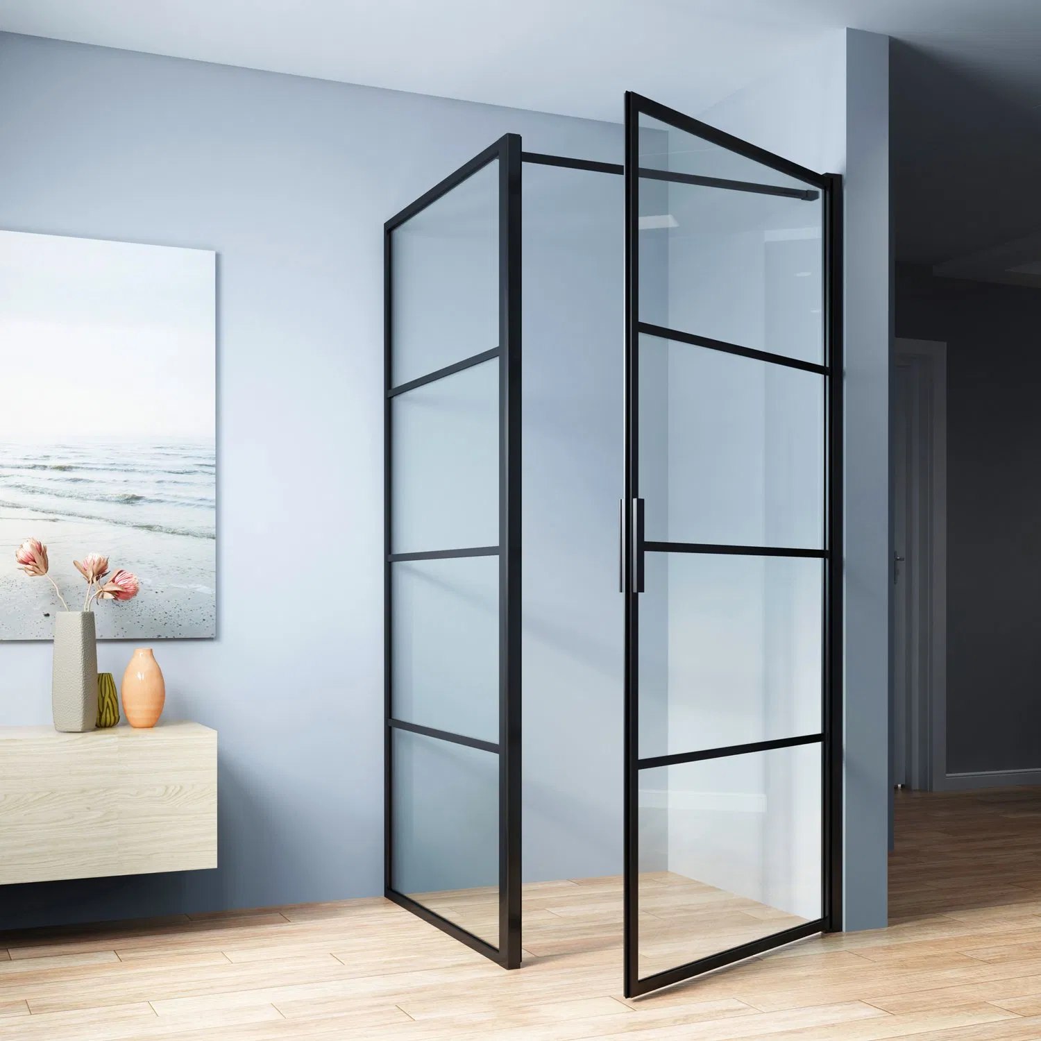 European Aluminium Frame Square Easy Clean Glass Shower Enclosure Factory 90