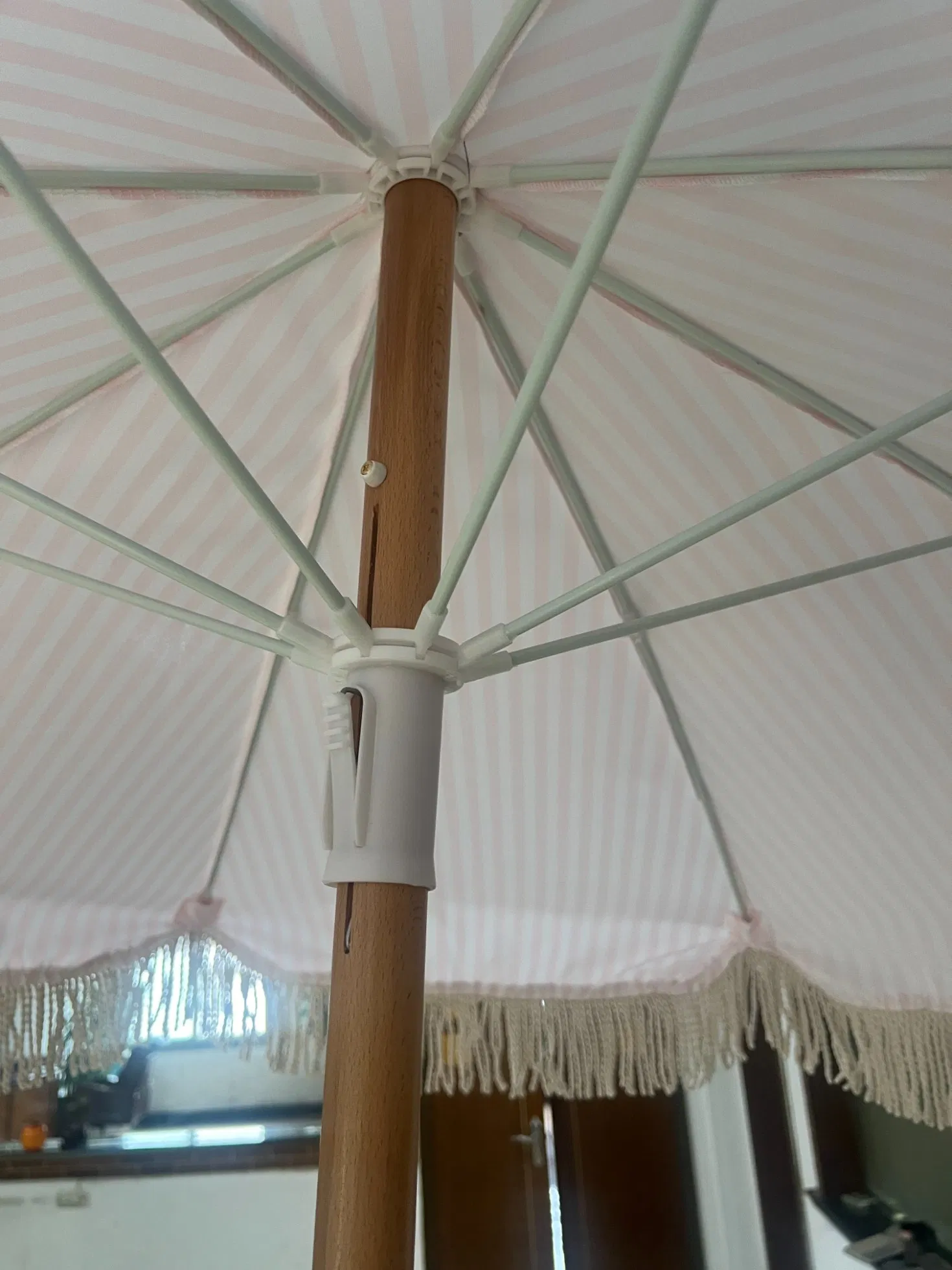 Garden Tassel Wooden Parasol Umbrella 1.5m 8ribs 32mm Pole Beech Wood