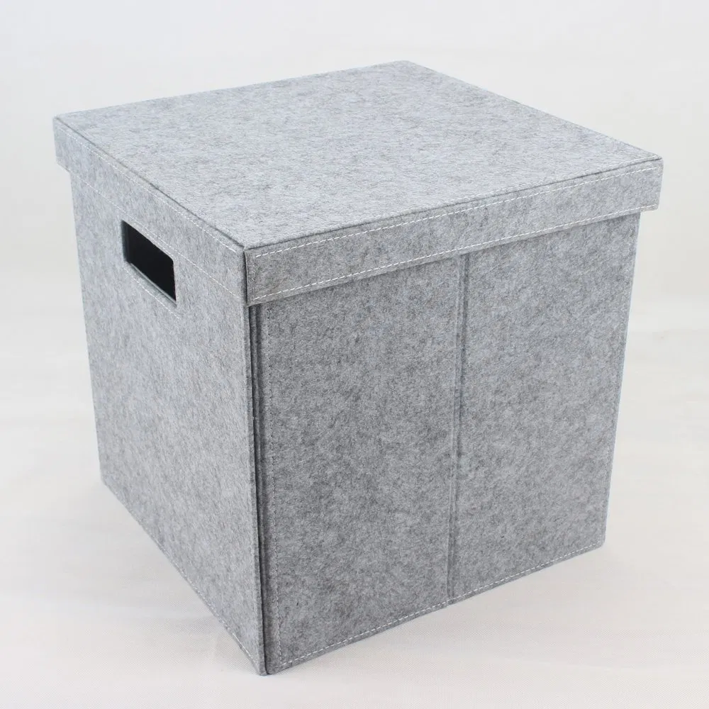 Stocked Feature Wooden Lid Felt Basket Organizer Storage Recyclable Pet Felt Patterned Storage Boxes with Lids