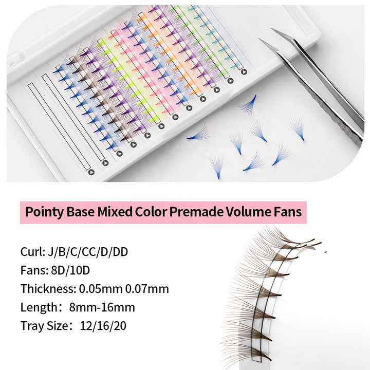 Hot Sale Handmade Russian 10d Pointy Base Premade Volume Fans Rainbow Colored Easy Fan Eyelash Extensions
