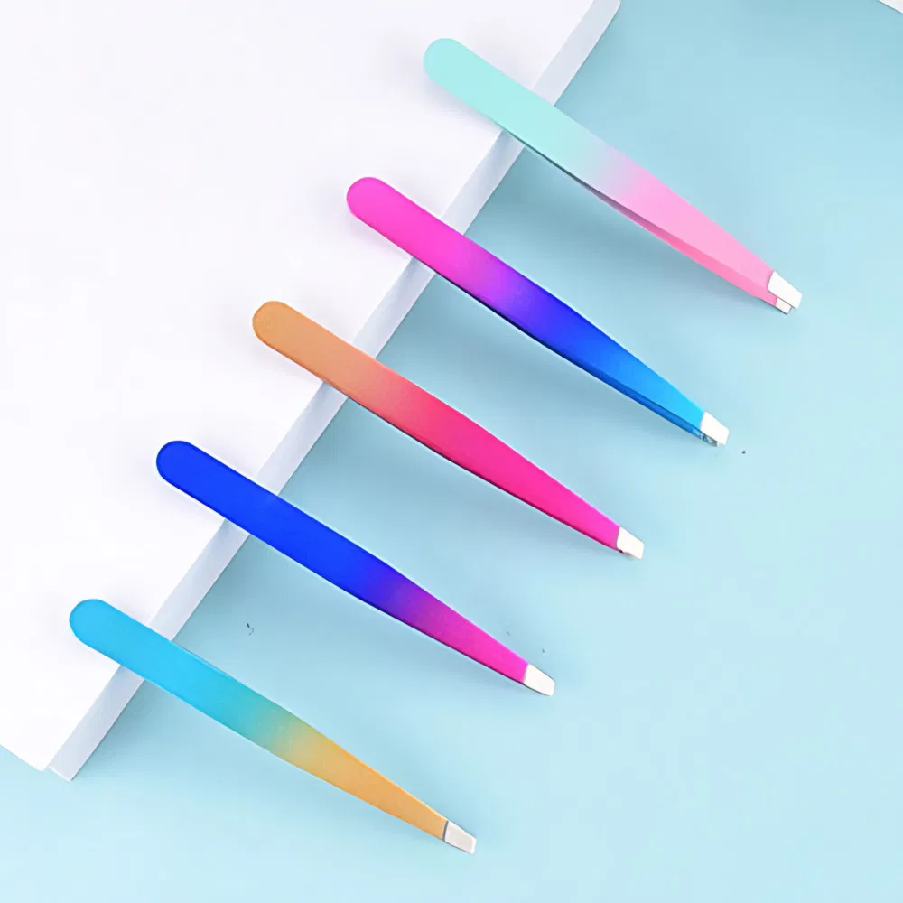 Gradient Colorful Eyebrow Clip Beauty Eyebrow Tweezers Stainless Steel Tweezers
