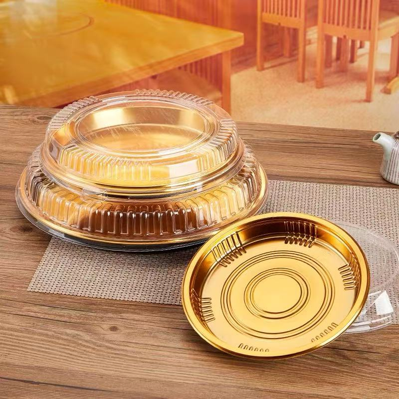 Spot Wholesale Disposable Food Container Plastic Food Packaging Takeaway Round Sushi Tray Party Tray