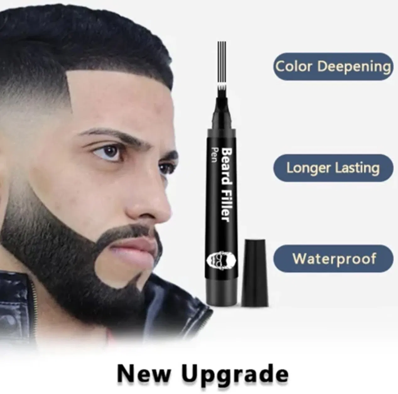 Natural Black Beard Pencil Filler for Men Filling Powder Dark Brown Black Beard and Eyebrow Filler Pen Kits
