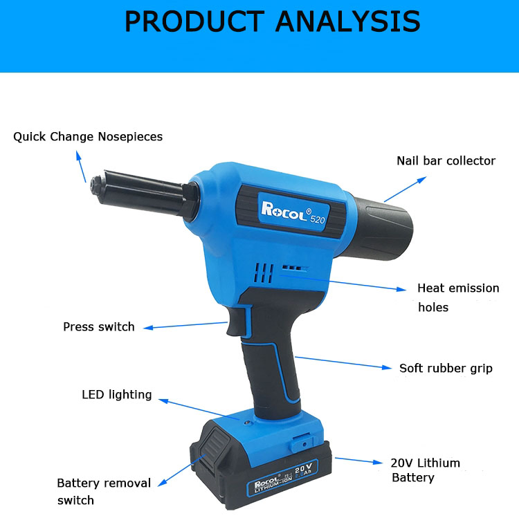 Hot Sale Durable Long Running Time Quick Charge 2.4-6.4 Battery Rivet Tool
