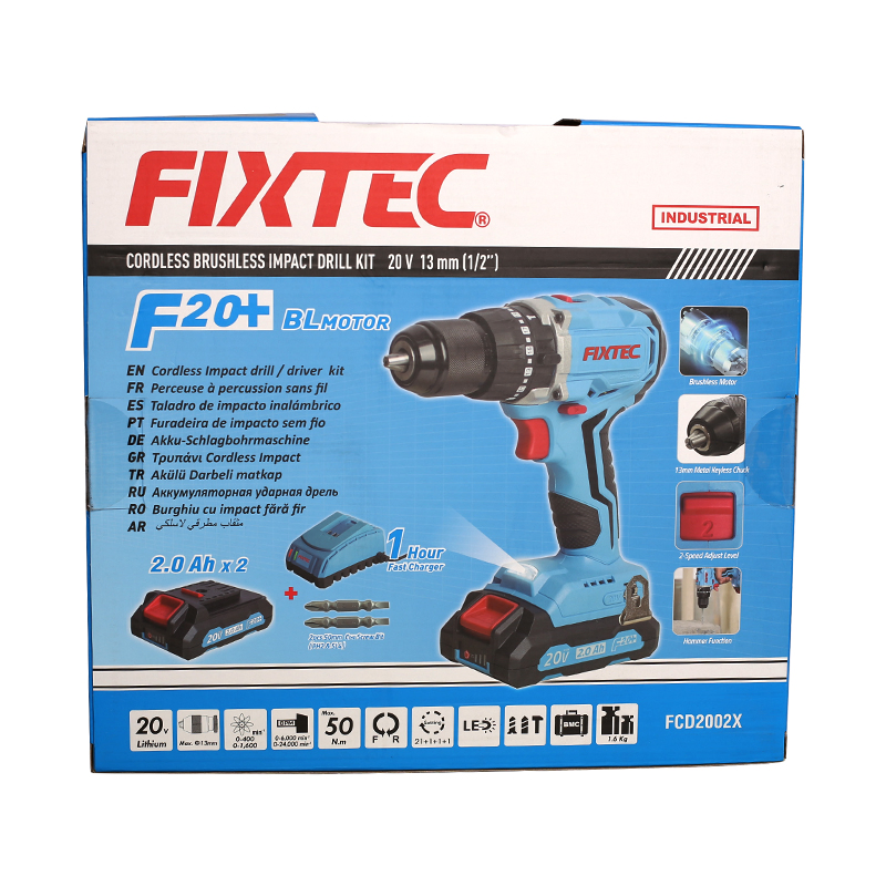 Fixtec 20V Li-ion Cordless Variable Speed 50n. M Brushless Impact Drill
