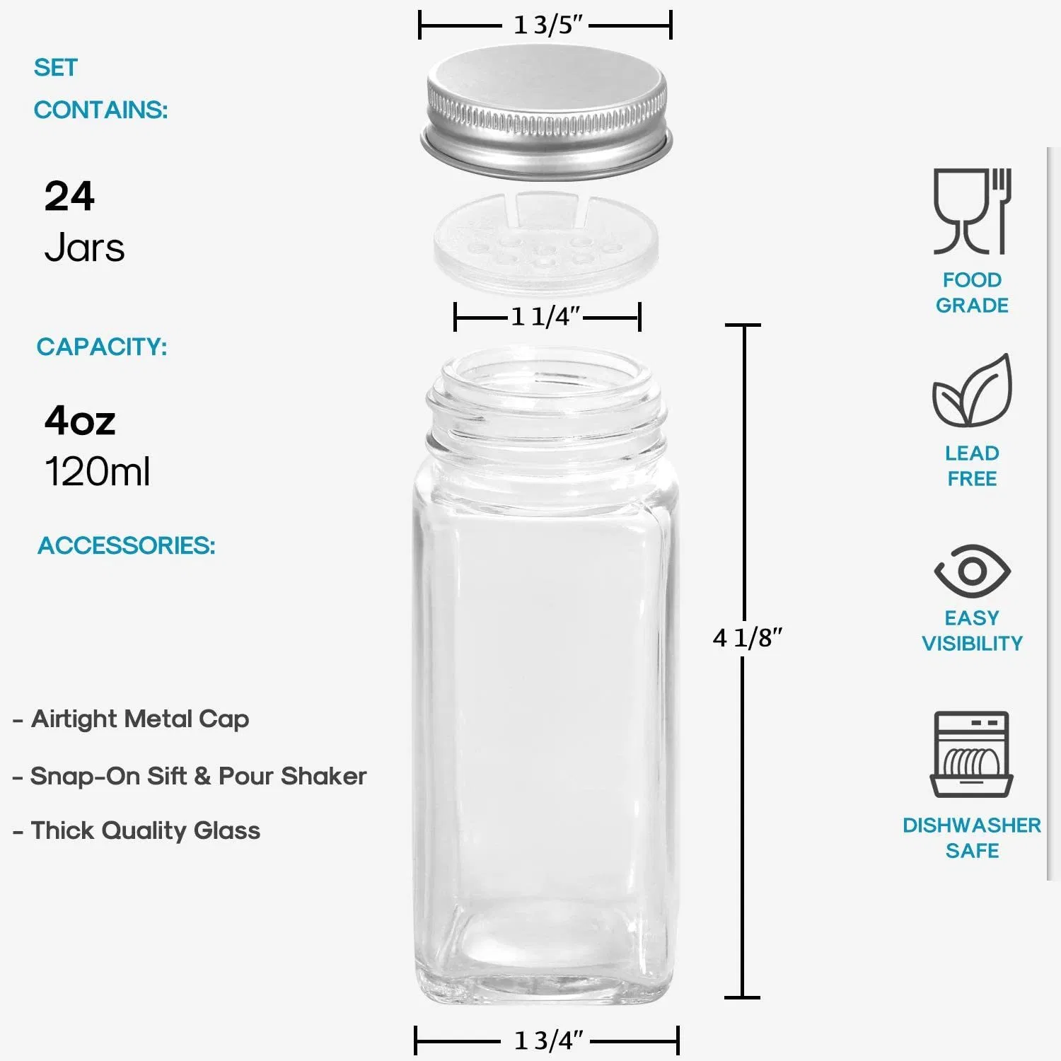BPA Free 120ml Airtight Kitchen Food Storage Container Salt Pepper Shaker Condiment Bottle with Tin Lid