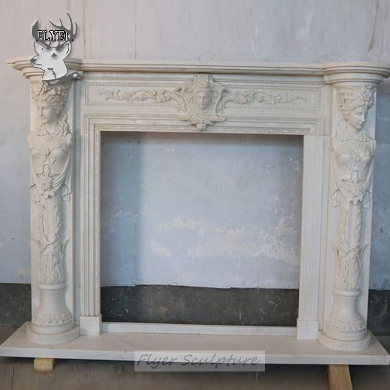 French Modern Hand Carving Stone White Marble Fireplace Mantel Surround