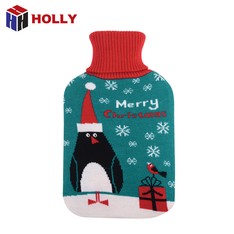 Luxury Target 2L Rubber Hot Water Bottle with Cute Christmas Designs Knitting Cover