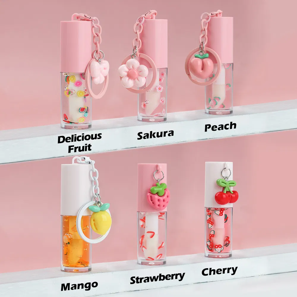 Private Label Cruelty Free Vegan Moisturizing Fruit Lip Oil Clear Lipgloss with Keychain