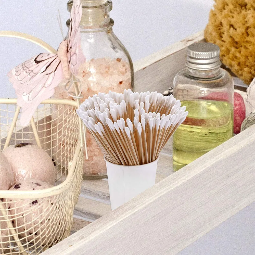 100PCS Natural Eco Friendly Cotton Buds Wooden Bamboo Stick OEM for Make-up Cleaning Tools
