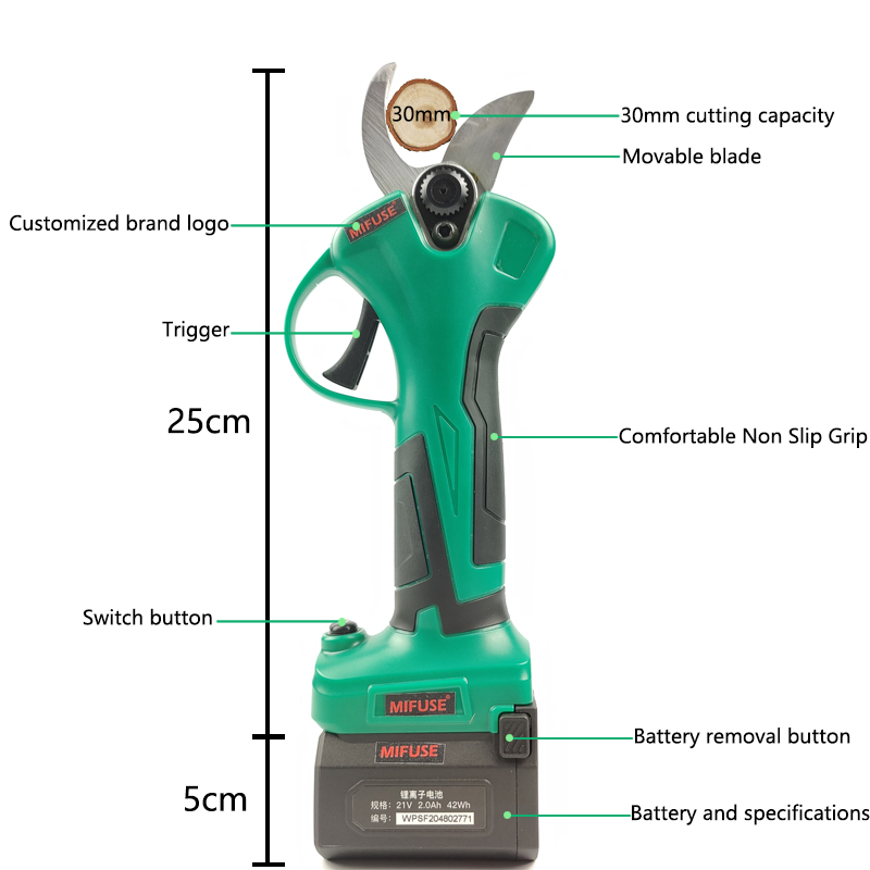 Аккумуляторный секатор электрический 30 мм с 2 батареями