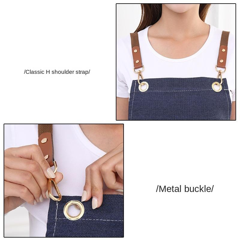 Canvas Kitchen Aprons Cross Back Barista Denim Chef Stylist Apron Beauty Nails Studios Uniform Grill Restaurant Apron