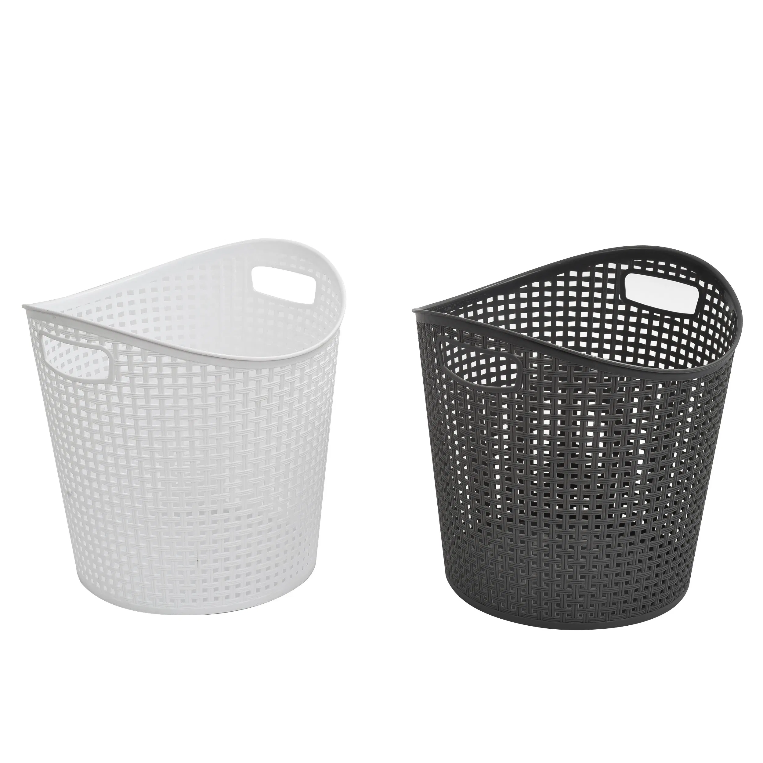 Popular Round Plastic Laundry Basket Grey Color Unique Design