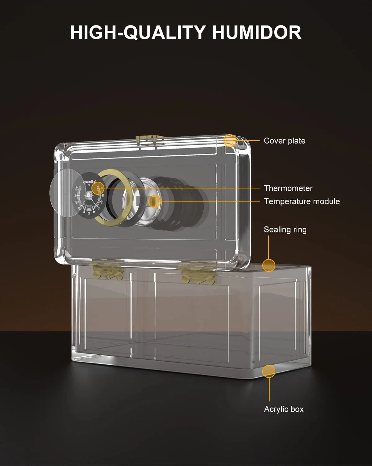 New Acrylic Humidor with Humidifier and Hygrometer