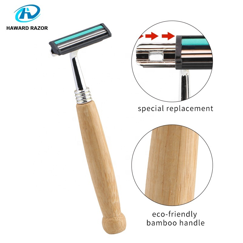 Eco Friendly Bamboo Handle Razor with Replaceable Refill Cartridges Shaving Razor Hotel Travel Use