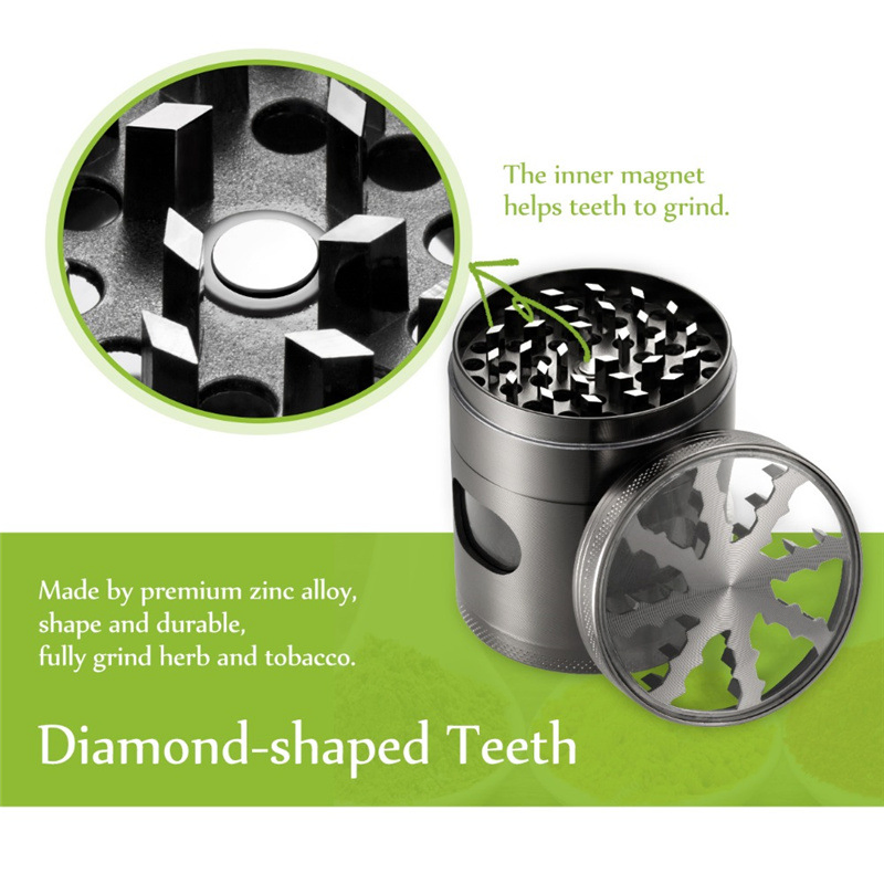 Zinc Alloy Inverted Tobacco Cutter with Skylight Diameter 60mm Four-Layer Tobacco Herb Grinder