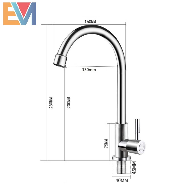 304 Stainless Steel Single Handle Kitchen Faucet