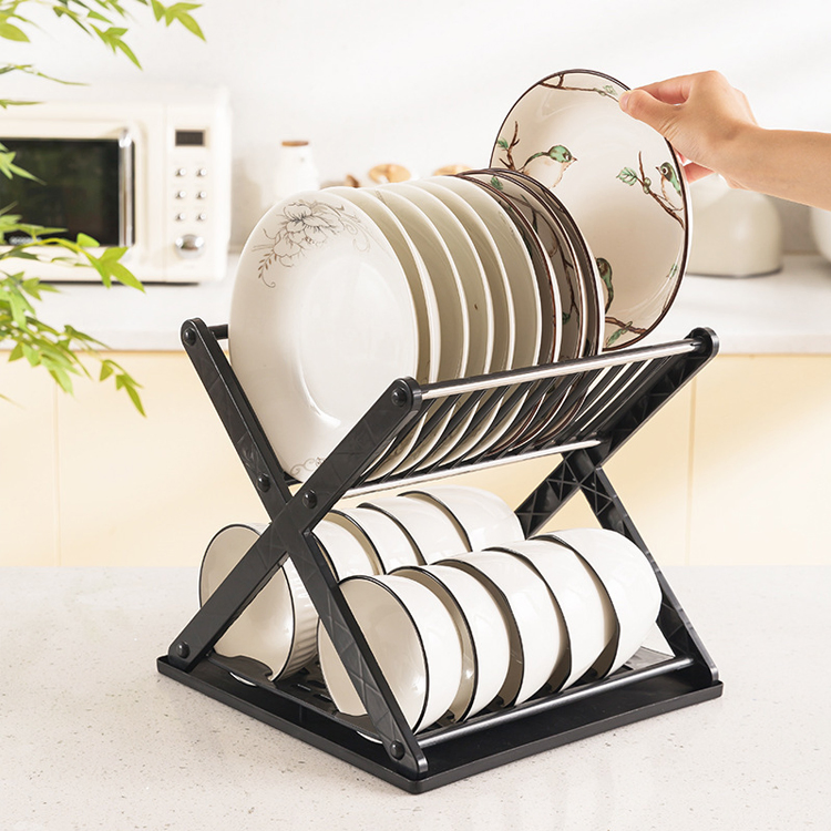 Sanipro kitchen Counter Accessories 2 Tier Plastic Plate Drying Rack Cutlery Dish Drainer Storage Holders with Drain Board
