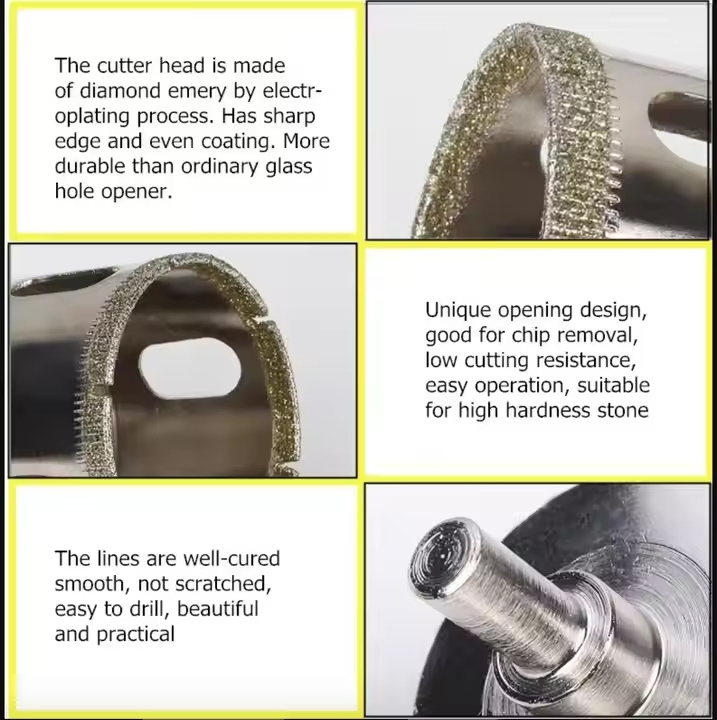 6-50mm Extractor Remover Electroplated Diamond Tool Glass Core Cutting Drill Bit Cut Hole Saw Set 150mm for Glass Ceramic Tile