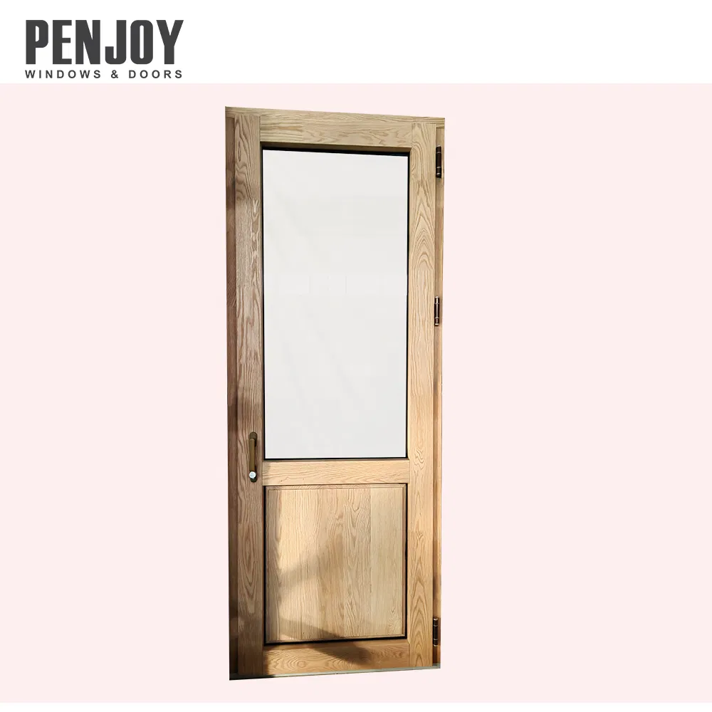Penjoy Solid Wood Exterior Entry Front Doors with Decoration Board