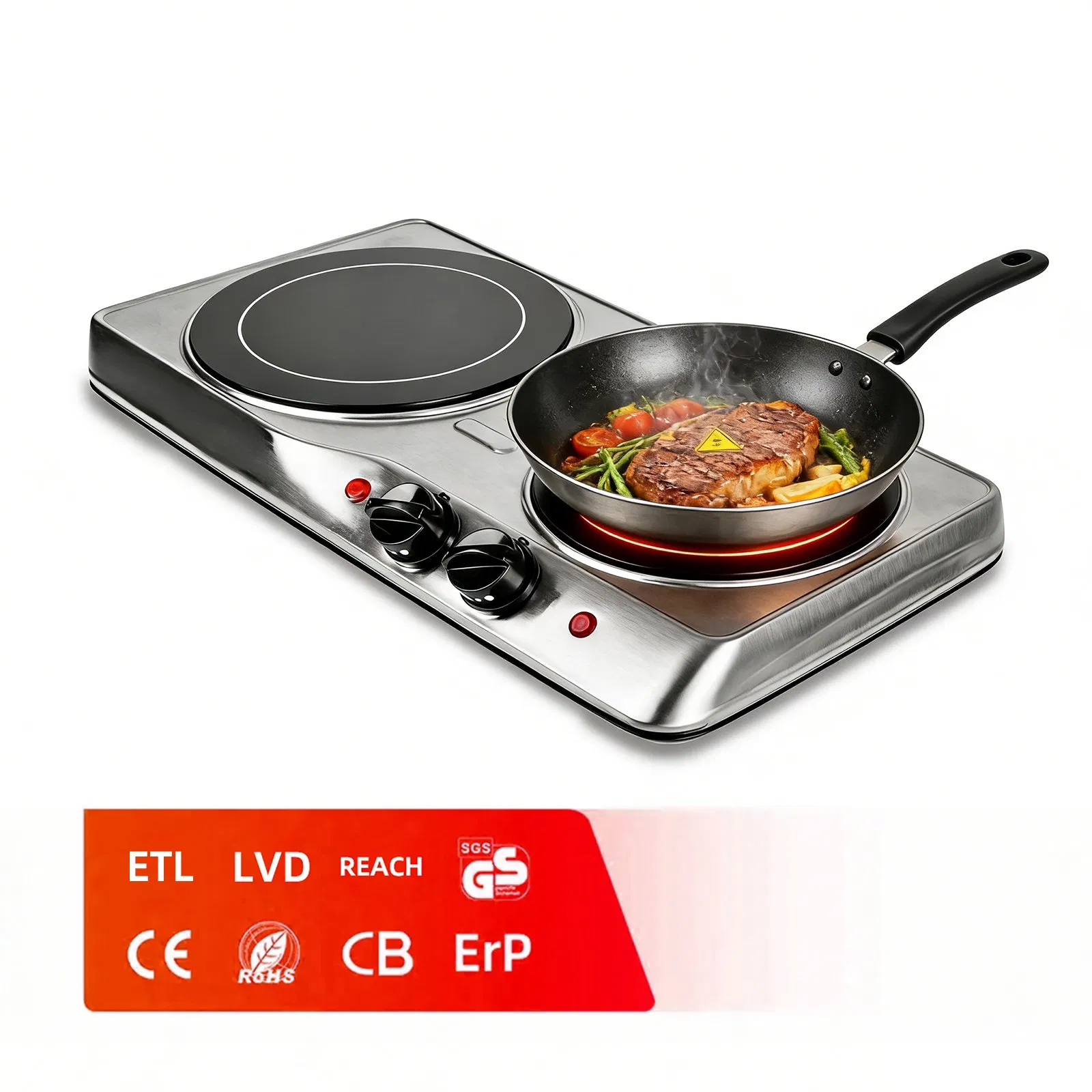 Household Electric Double Burner Smooth Ceramic Cooktop with Two Hot Plants 2000W