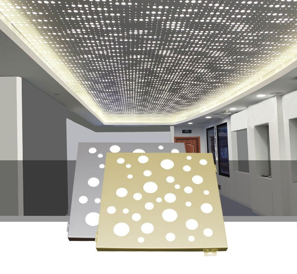 Aluminum Acoustic False Ceiling Tiles Perforated Ceiling Board with LED Lighting