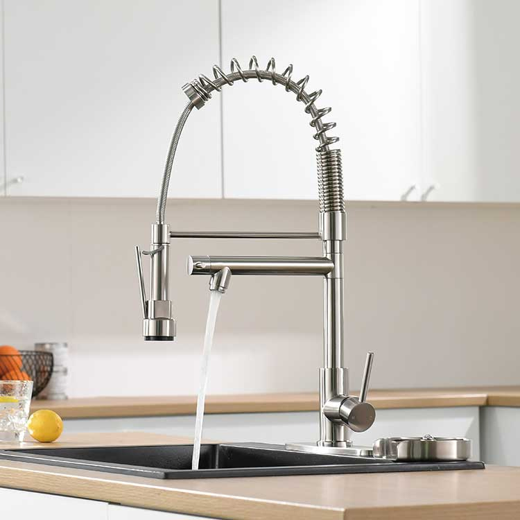 North American Design Styles Luxury Single Lever Spring Pull-Down Kitchen Sink Faucet Mixer