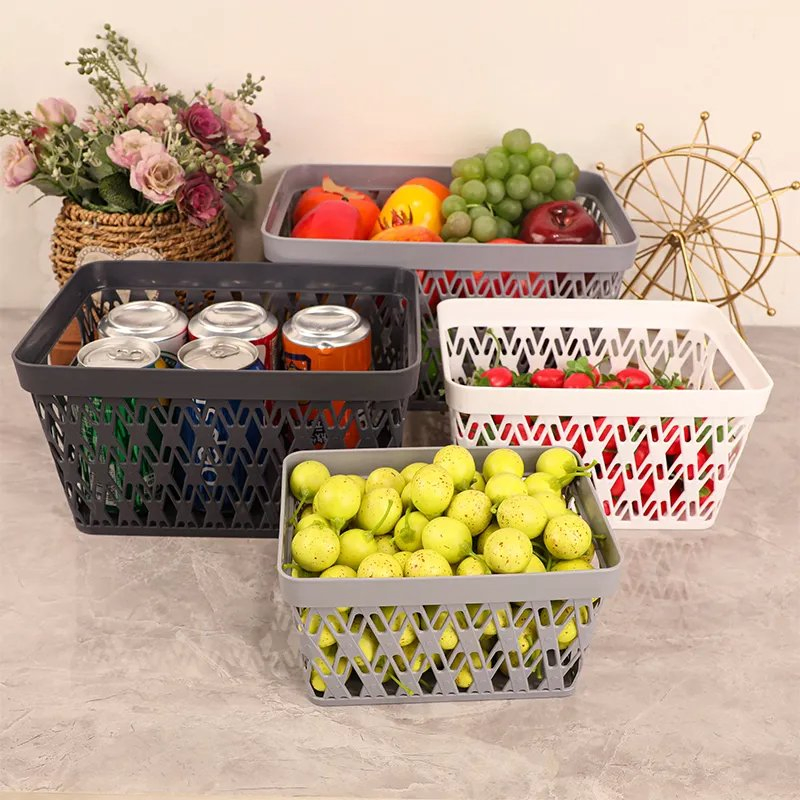 Multi Size Rectangular Colorful Desktop Plastic Storage Basket with Handle
