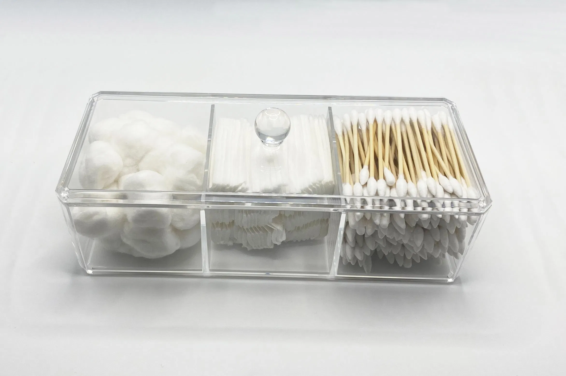 Multi-Purpose 3 Compartments Desktop Makeup Cotton Pads Q-Tip Containers