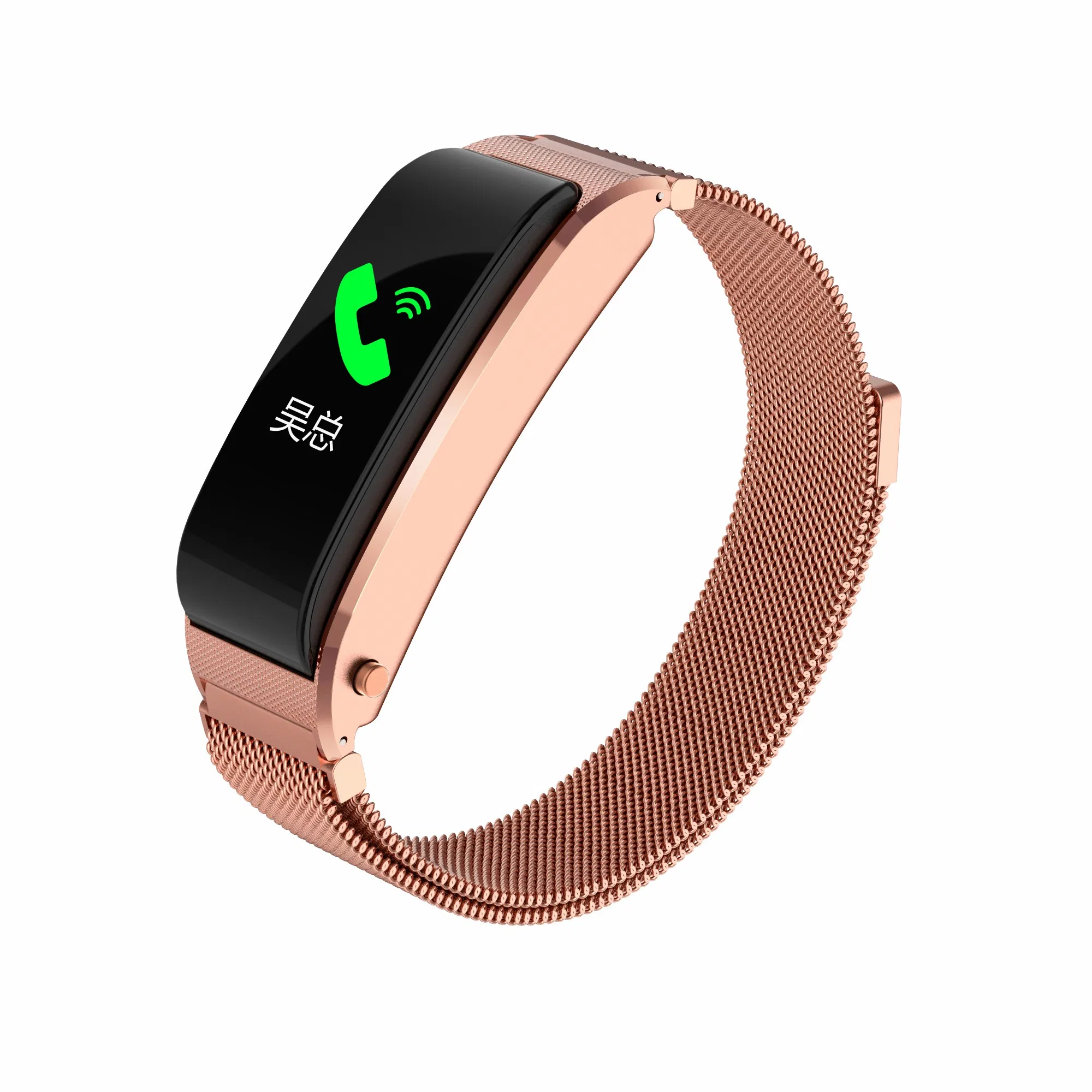 F2 Gold Stainless Strap Replaceable Strap Bluetooth Earphone Smart Bracelet