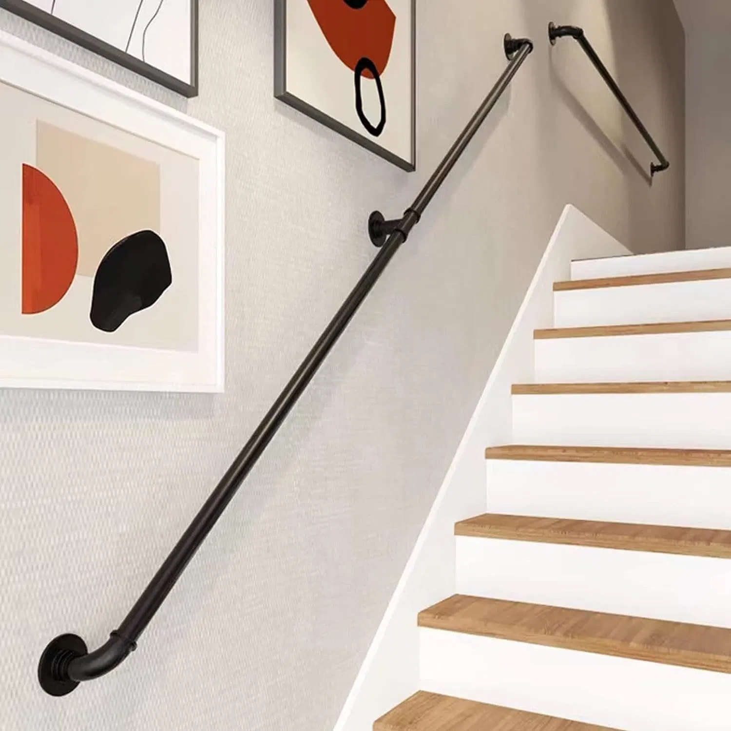 5 FT Metal Staircase Handrail Black Galvanized Industrial Iron Hand Rail for Indoor Outdoor