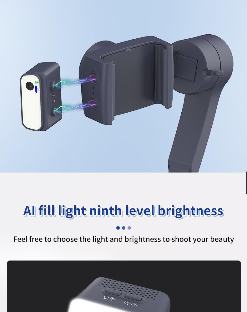 OEM Brand Foldable 3-Axis Smart Gimbal Stabilizer with Fill Light Handheld Ai Face Tracking Video