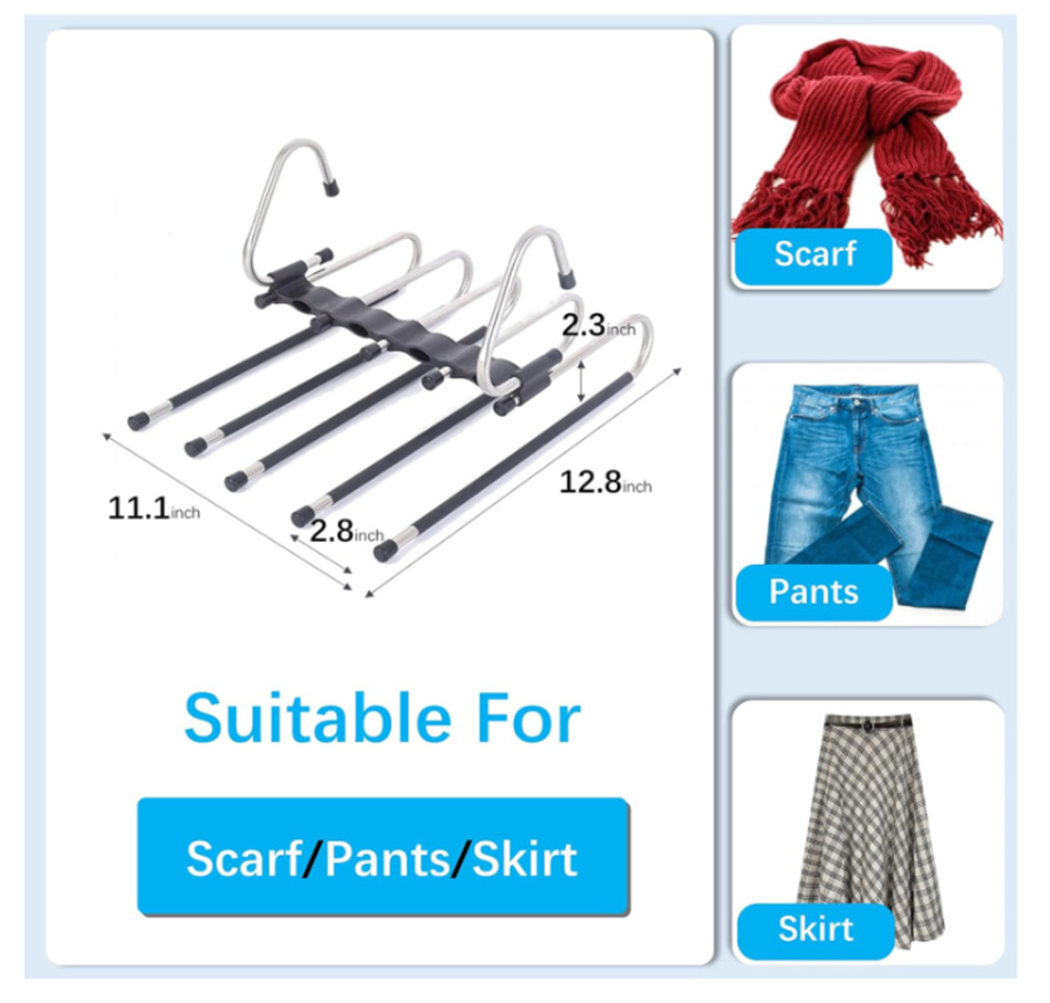 2 Pack Closet Multiple Layers Multifunctional Uses Rack Organizer Hanger for Trousers