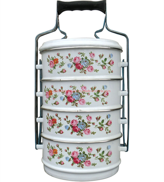 Durable 2/3/4 Layers Enamel Tiffin Carrier Metal Bento Lunch Box