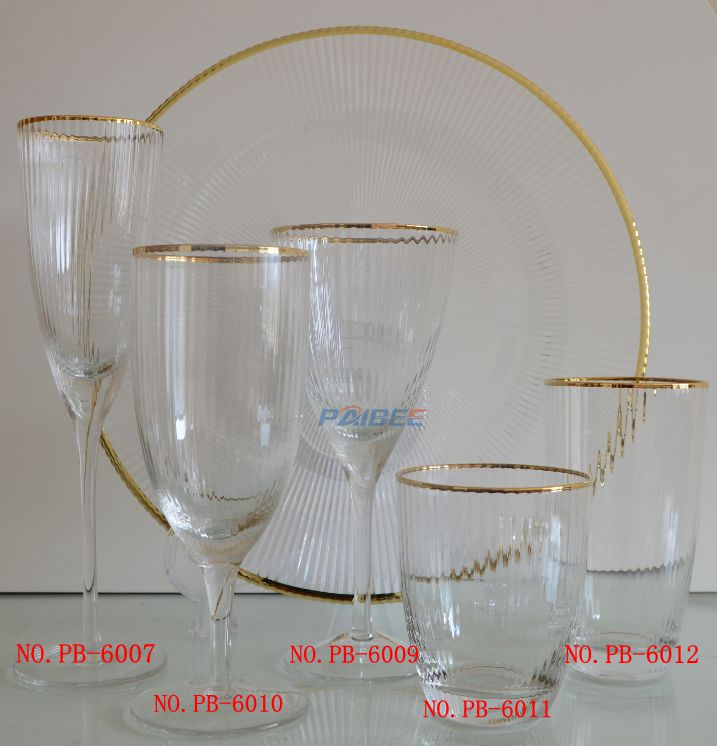 Paibee Red Wine Glasses with Gold Rim Glassesware Set Goblet Wine Glasses