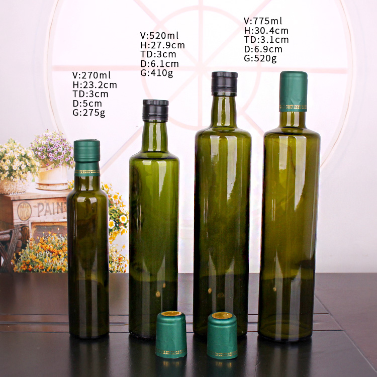 250ml 500ml 750ml 1000ml Green Glass Olive Oil Bottle with Screw Cap