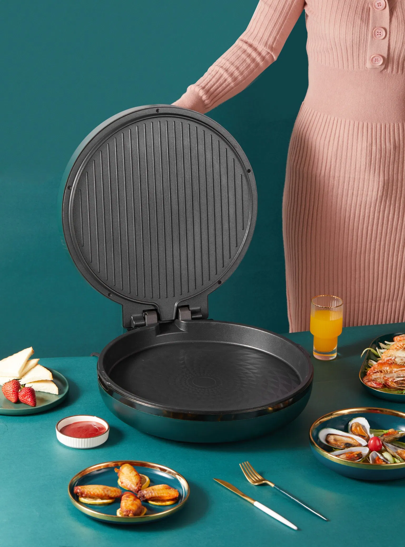 Pizza Maker Non-Stick Round Shape Electric Pizza Pan Multi Cooker