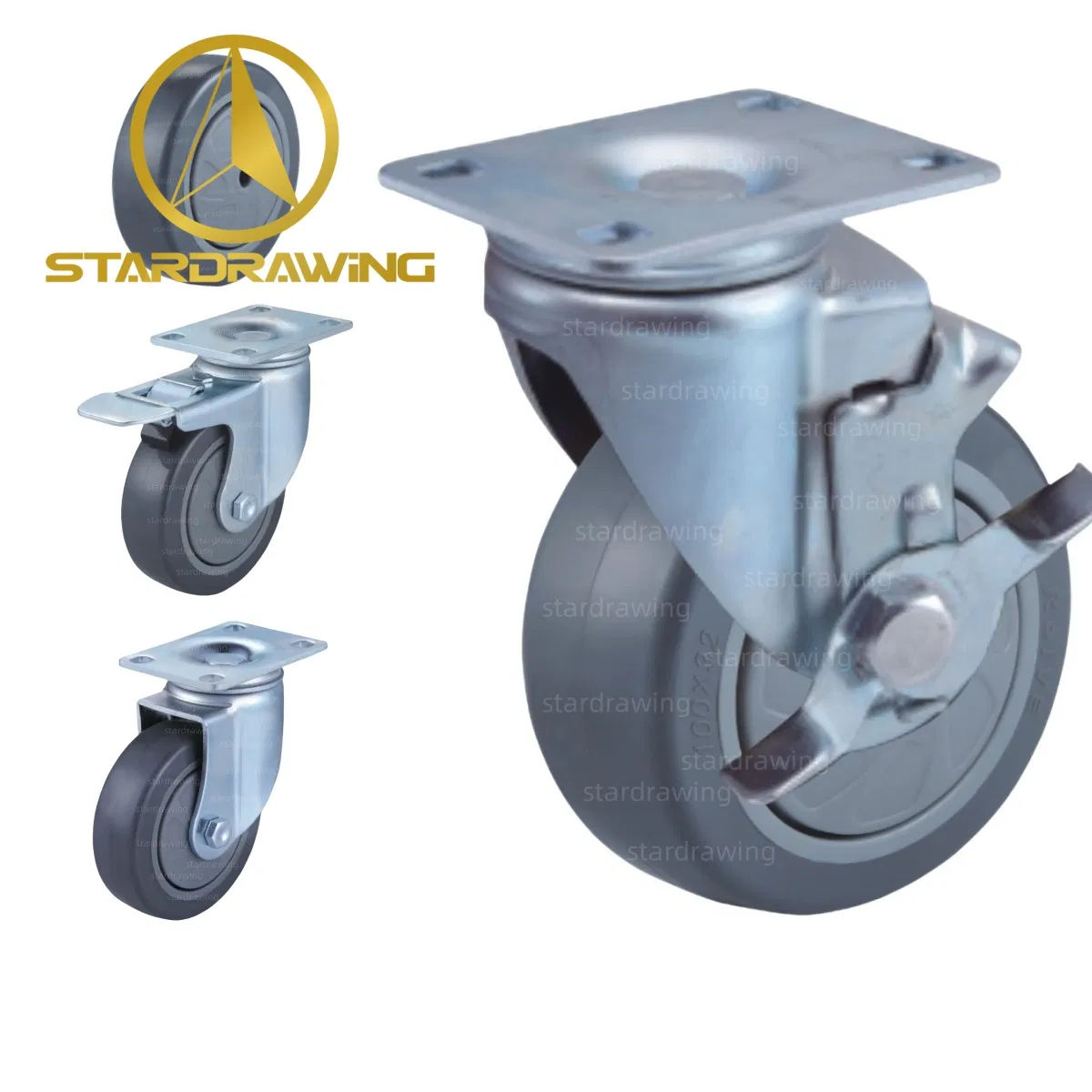 Stardrawing 75/100/125mm 3/4/5inch Plate PU Wheel Casters with Dust Cover