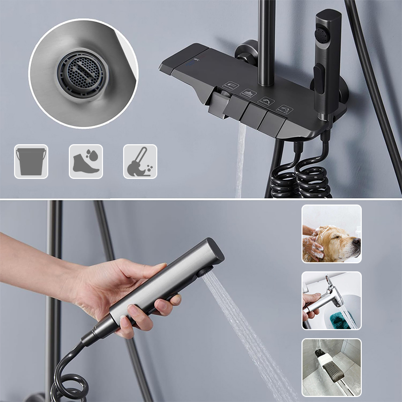 Piano Key Design Metal Gun Shower System Wall Mount Rain Bathroom Shower Set