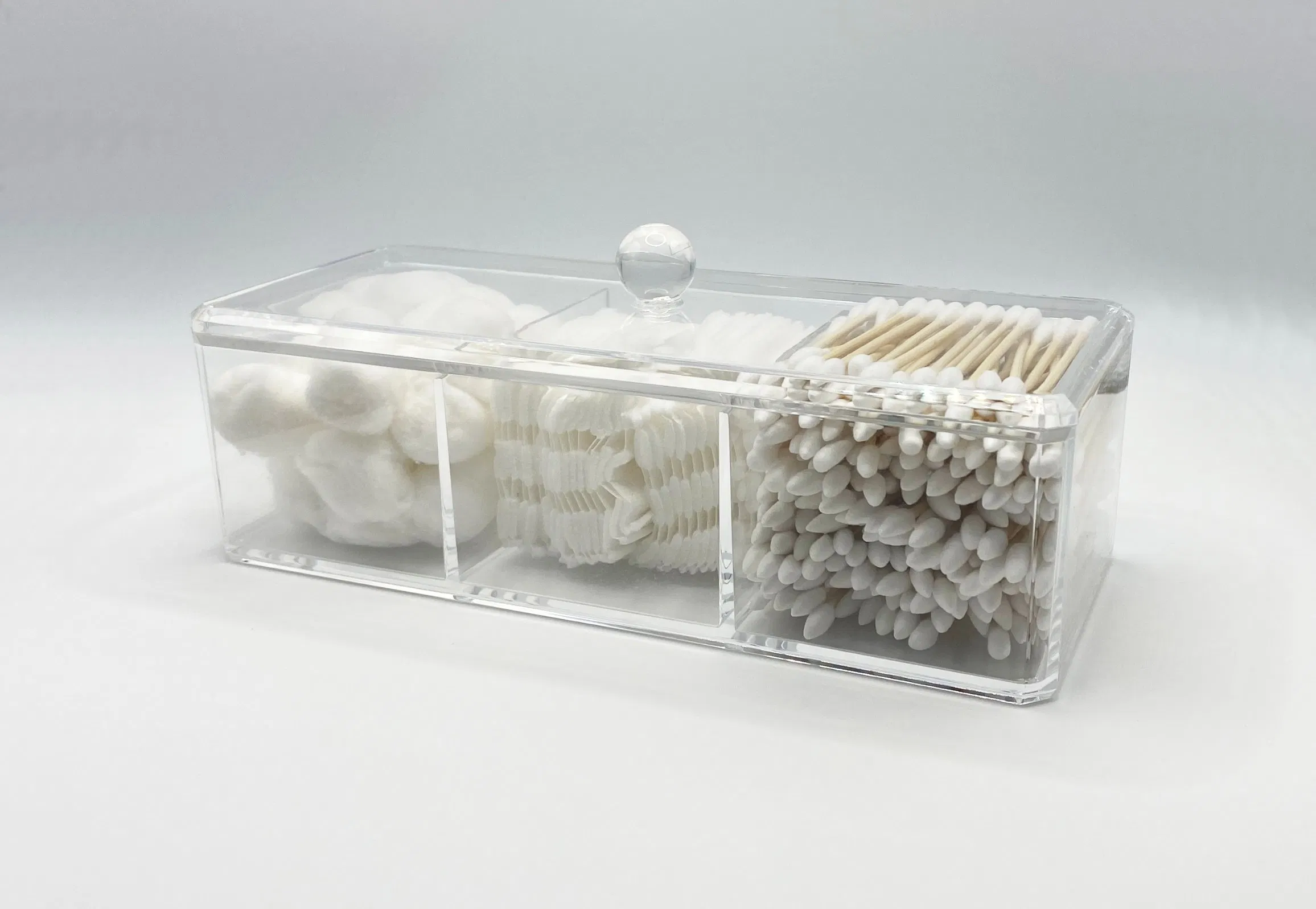 Multi-Purpose 3 Compartments Desktop Makeup Cotton Pads Q-Tip Containers
