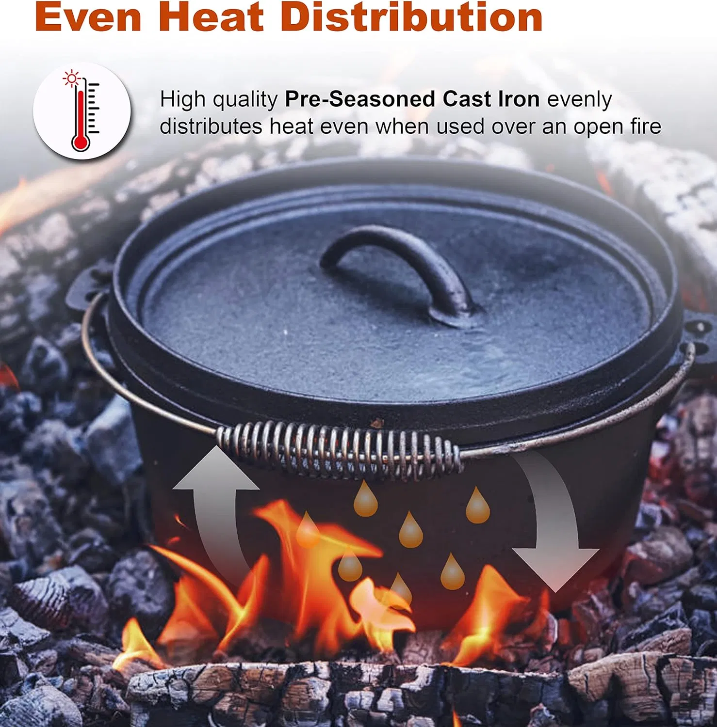 Big Size Cast Iron Outdoor Pot BBQ Dutch Oven Camping Fire Stew Pot with 3 Legs Camping Cookware