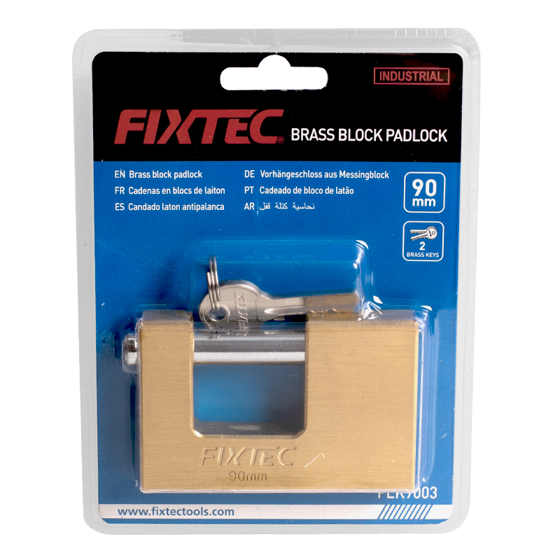 Fixtec Padlocks Manufacturer in China Heavy Duty 60mm/70mm/80mm/90mm Brass Block Padlock with Key