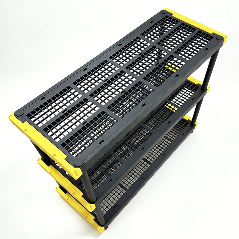 3-Tier Black HD48 Plastic Shelving Unit 122X51X102cm W/ Buckles