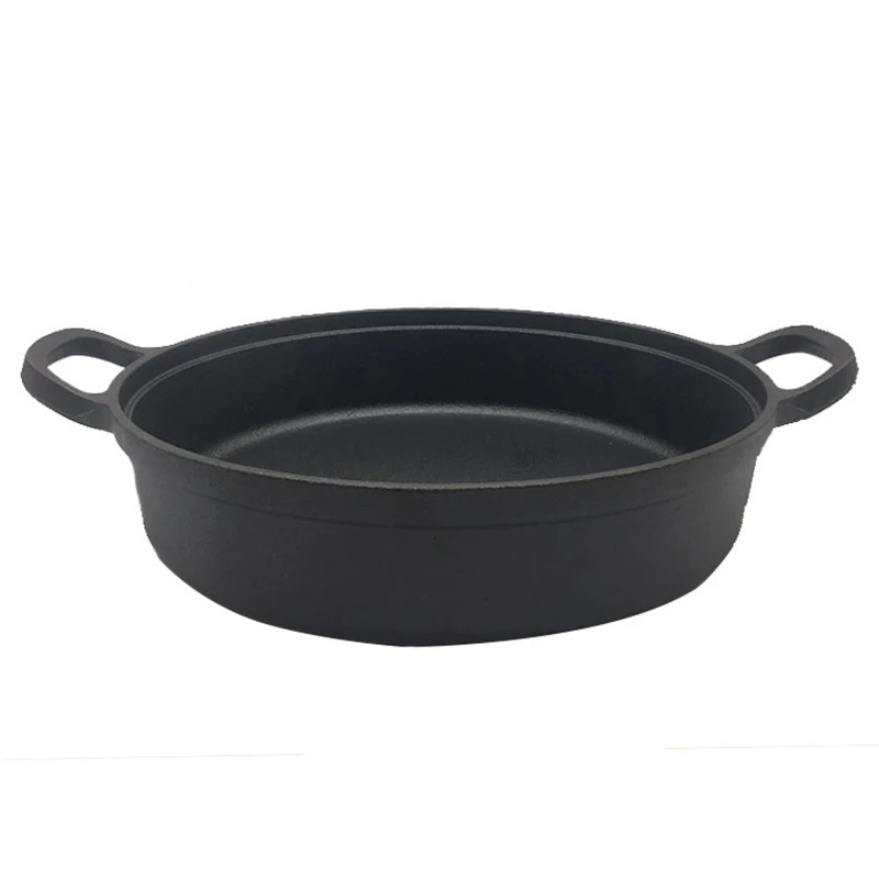 Wholesale Pre Seasoned Non Stick Dual Handle Cast Iron Double Ear Deep Skillet Frying Pan