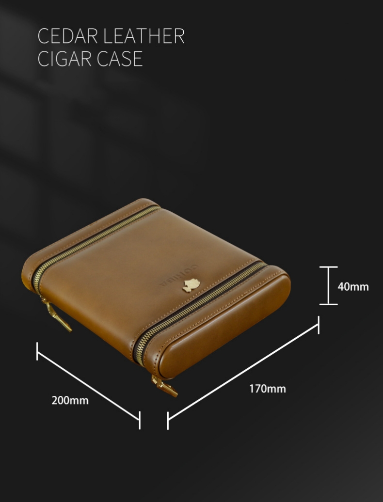 Portable 4/6 Pieces Cigars Genuine Leather Zip Cedar Humidor Cases