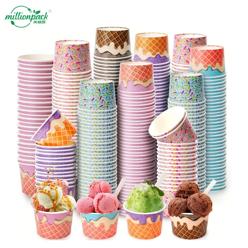 Stackable Embossed Paper Ice Cream Cups for Premium Brand Image Presentation